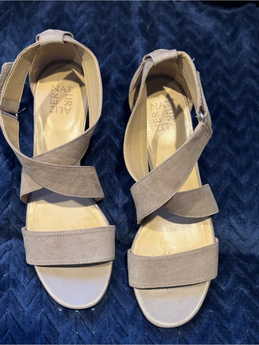 Naturalizer Suede Taupe Crisscross Sandals - Women Size 10
